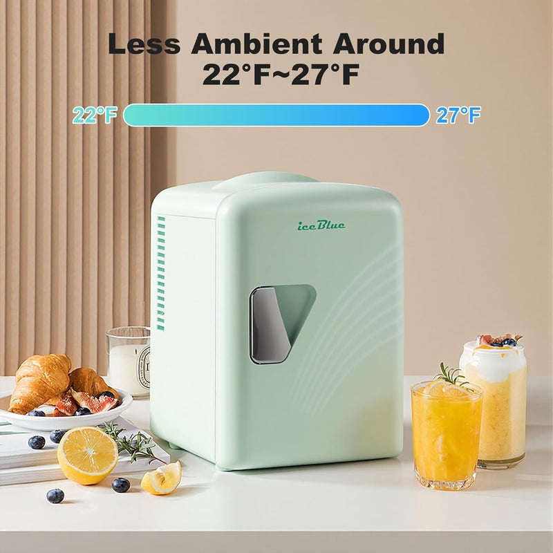 Iceblue Mini Fridge, Retro 4Liter /6 Cans Tiny Fridge, AC Plug & 12V Car Charger Skincare Fridge, Compact & Portable 4A Cooling Small Refrigerator for Bedroom, Car, Office, Dorm, Gift - Green - Image 2